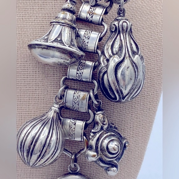 Vintage SilverTone Dangling Charm And Locket Brooch Very Unique 4 1/2” Long - Picture 7 of 9